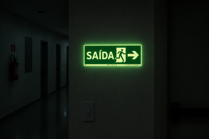PLACA FOTOLUMINESCENTE- ROTA DE FUGA - CADEIRANTE PARA DIREITA - SINALIZAÇÃO SEGURANÇA INCÊNDIO