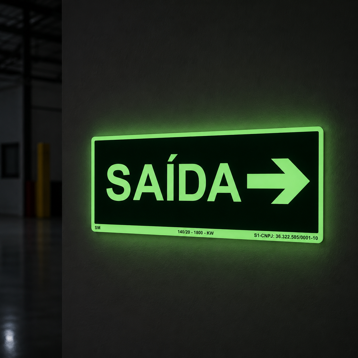 PLACA FOTOLUMINESCENTE -  ROTA DE FUGA - SAÍDA DIREITA SETA - SINALIZAÇÃO SEGURANÇA INCÊNDIO