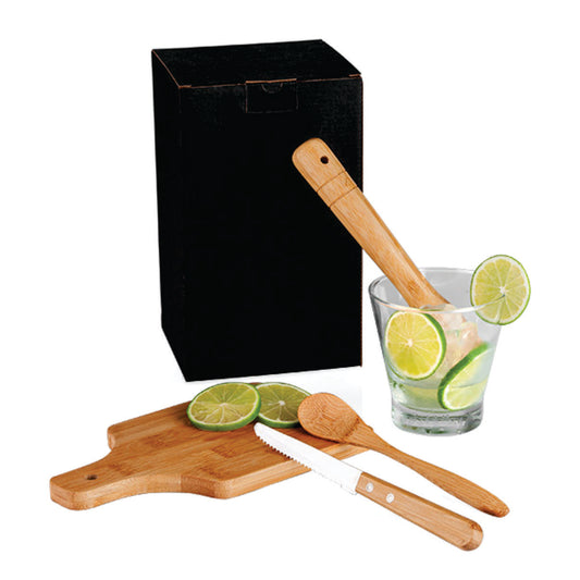 Kit Para Caipirinha Em Bambu Personalizado - 5 Pçs