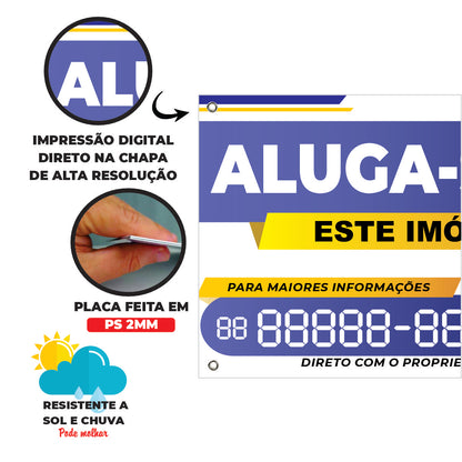 PLACA ALUGA-SE PARA PERSONALIZAR