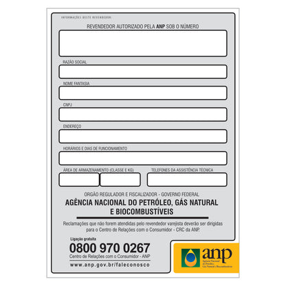 PLACA ANP DEPÓSITO DE GÁS