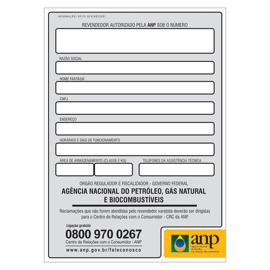 PLACA ANP DEPÓSITO DE GÁS