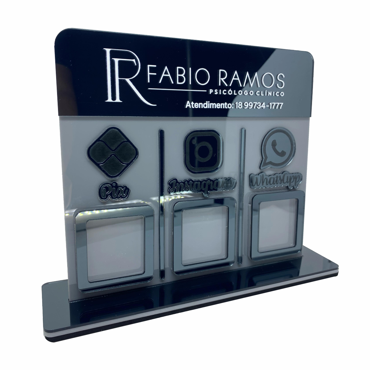 Display de Pix Qr Code Acrílico Grafite (3 Qr Codes) - PREMIUM