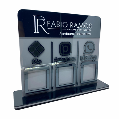 Display de Pix Qr Code Acrílico Grafite (3 Qr Codes) - PREMIUM