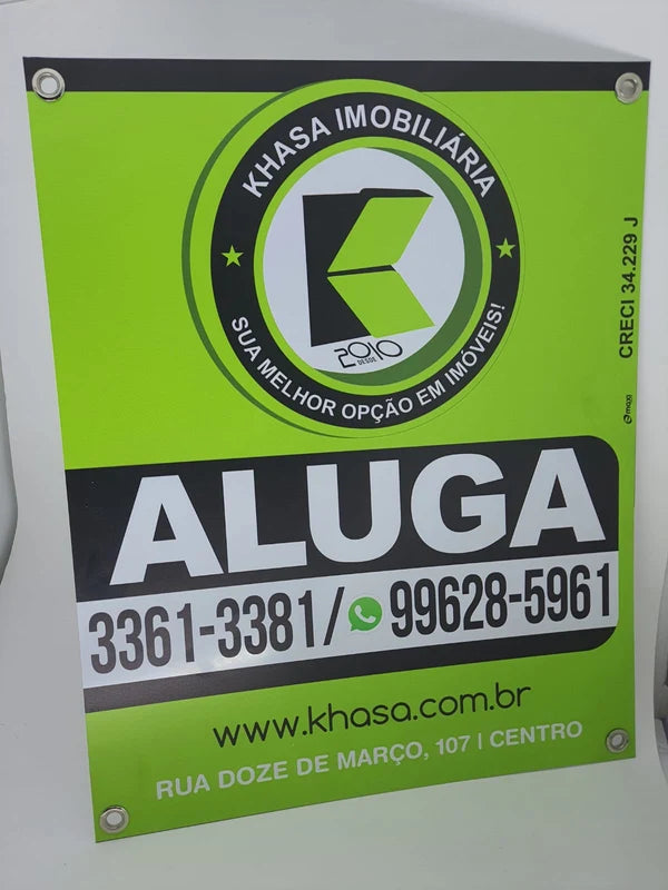10 Placas de Imobiliária em PS 2mm com Personalização Completa