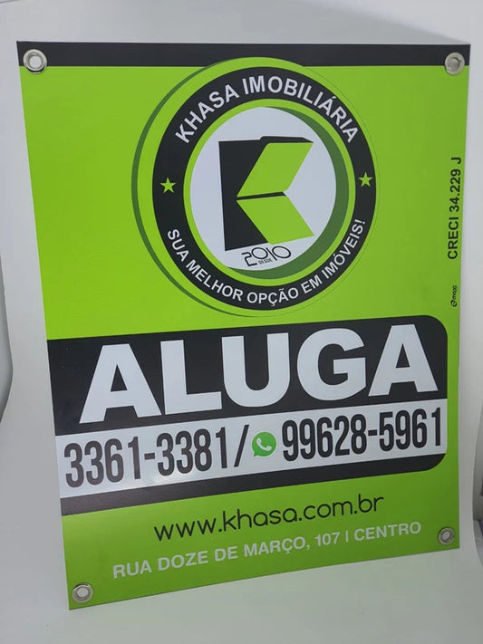 10 Placas de Imobiliária em PS 2mm com Personalização Completa