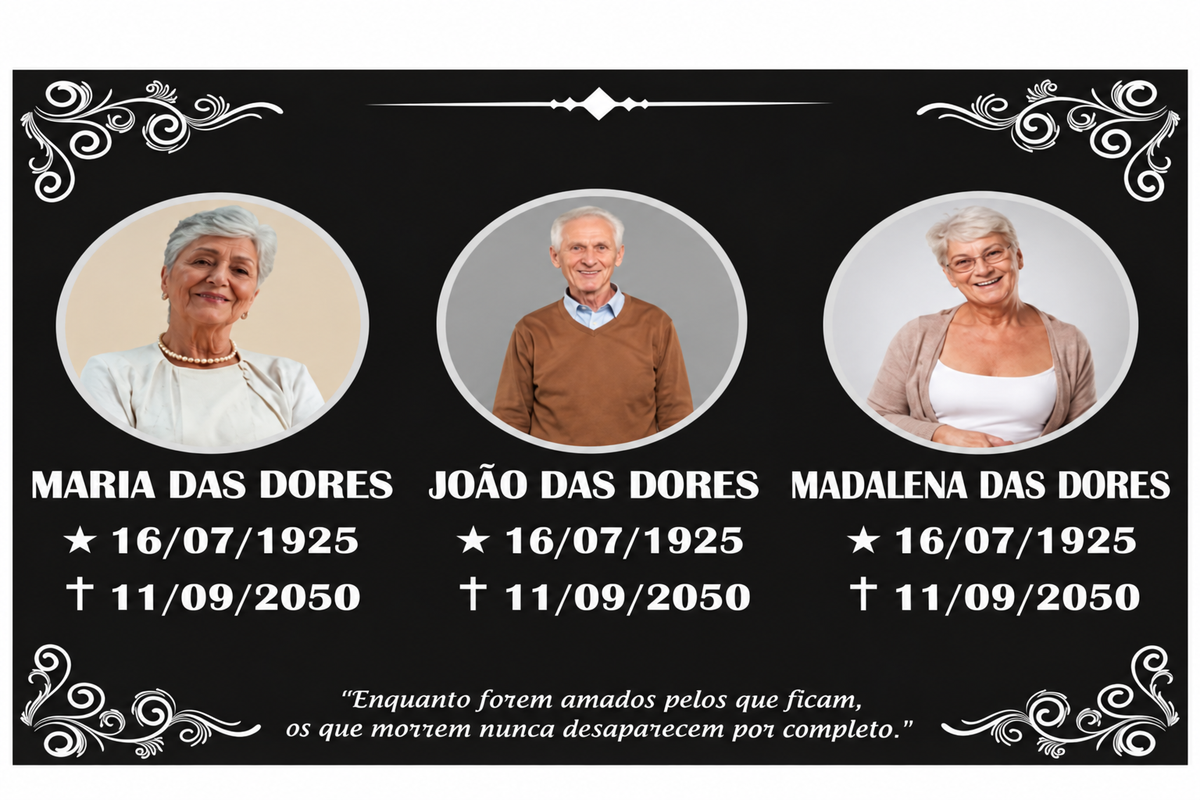 Placa para Túmulo com foto - 3 Pessoas - 30x20cm