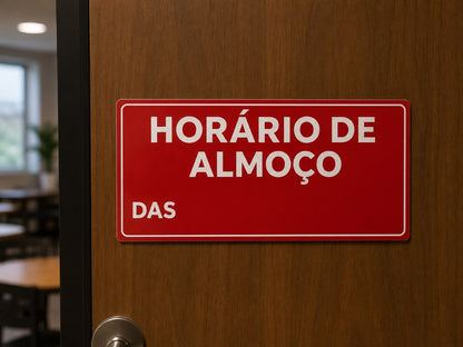 PLACA DE SINALIZAÇÃO HORÁRIO DE ALMOÇO