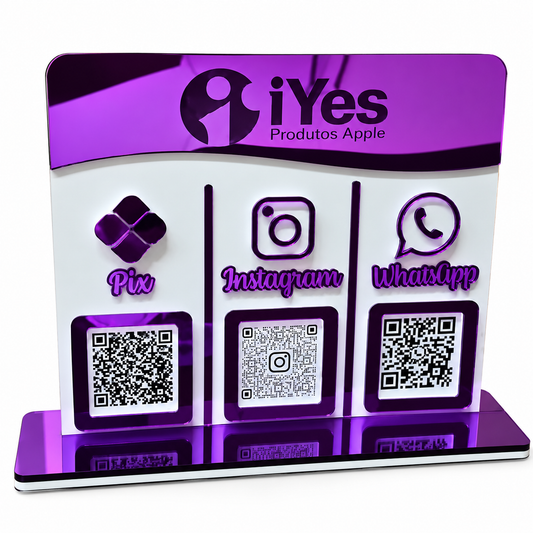 Display de Qr Code Acrílico Branco (3 Qr Codes) - PREMIUM