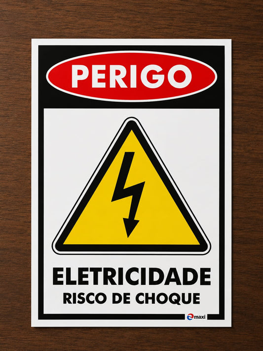 PLACA DE SINALIZAÇÃO ELETRICIDADE RISCO DE CHOQUE ELÉTRICO.