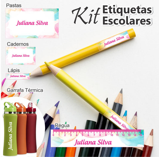 ETIQUETAS ESCOLARES PERSONALIZADAS COM GARRAFA TERMICA