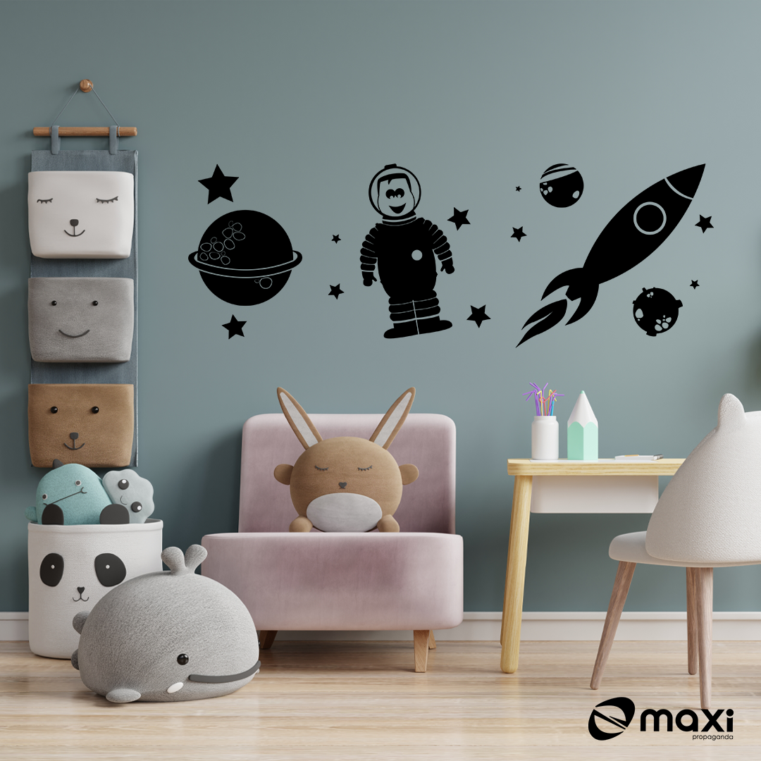 Adesivo Decorativo Infantil- Planeta, Astronauta e Foguete