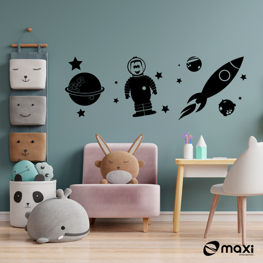 Adesivo Decorativo Infantil- Planeta, Astronauta e Foguete